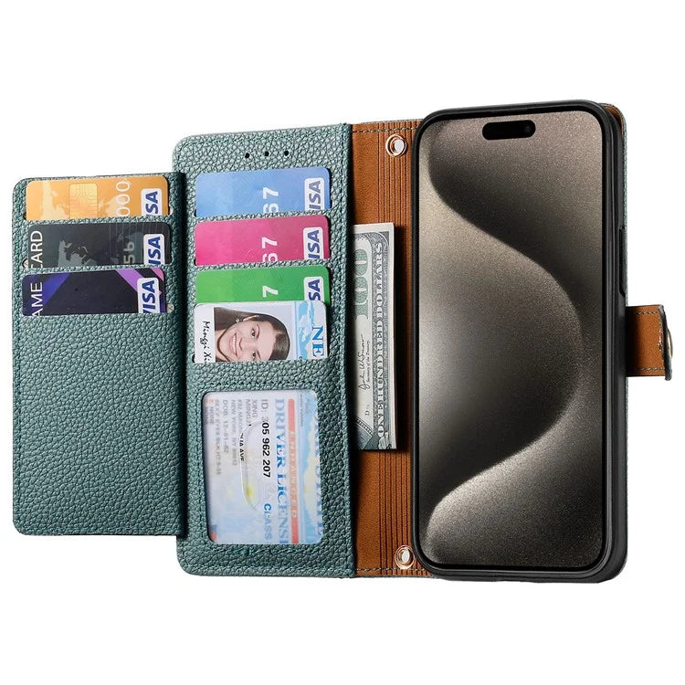 For iPhone 15 Pro Wallet Case RFID Blocking Zipper Pocket Phone Leather Cover