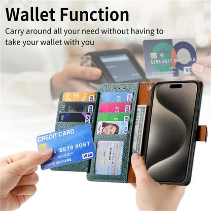 For iPhone 15 Pro Wallet Case RFID Blocking Zipper Pocket Phone Leather Cover