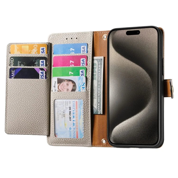 For iPhone 15 Pro Wallet Case RFID Blocking Zipper Pocket Phone Leather Cover