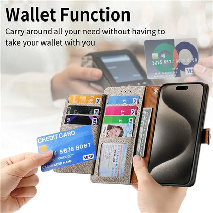 For iPhone 15 Pro Wallet Case RFID Blocking Zipper Pocket Phone Leather Cover
