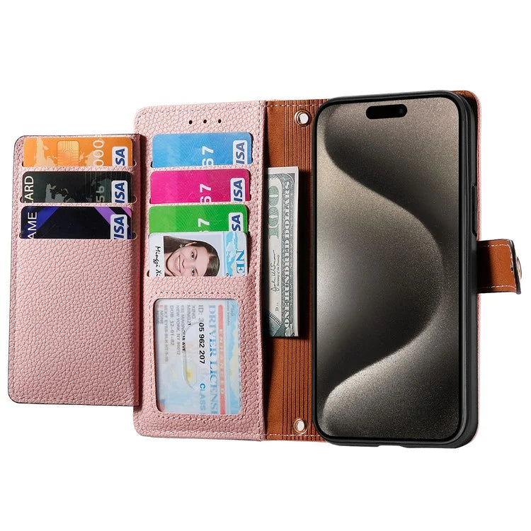 For iPhone 15 Pro Wallet Case RFID Blocking Zipper Pocket Phone Leather Cover
