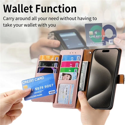 For iPhone 15 Pro Wallet Case RFID Blocking Zipper Pocket Phone Leather Cover