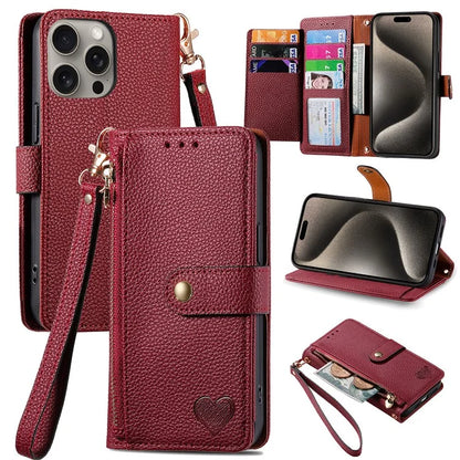For iPhone 15 Pro Wallet Case RFID Blocking Zipper Pocket Phone Leather Cover