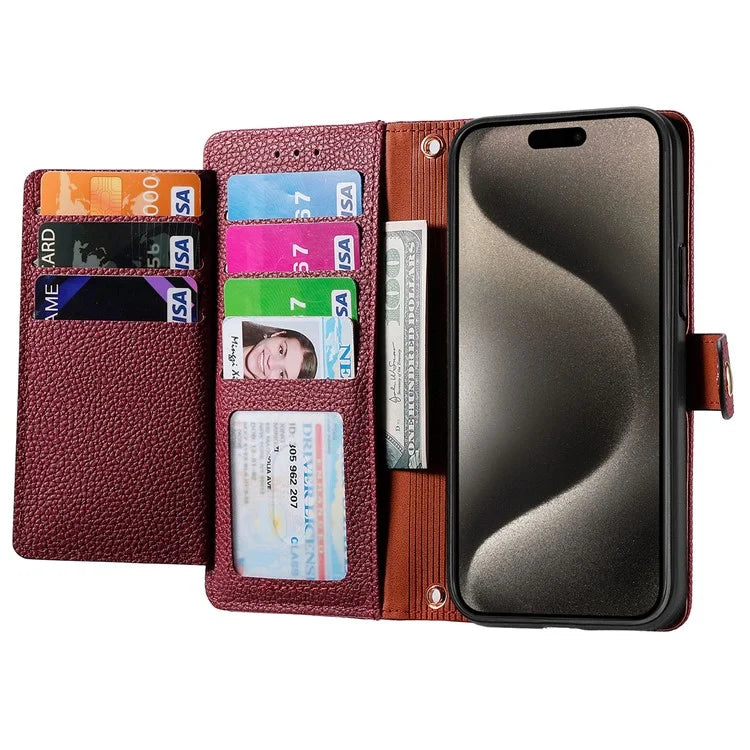 For iPhone 15 Pro Wallet Case RFID Blocking Zipper Pocket Phone Leather Cover