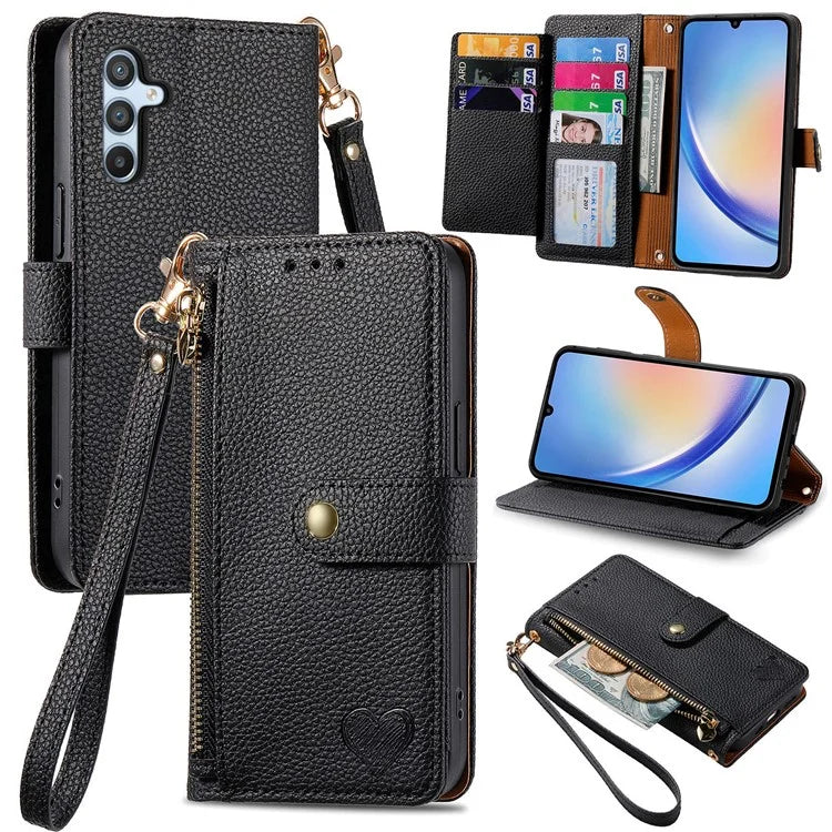 For Samsung Galaxy A34 5G Case with Strap PU Leather Phone Cover RFID Blocking Wallet