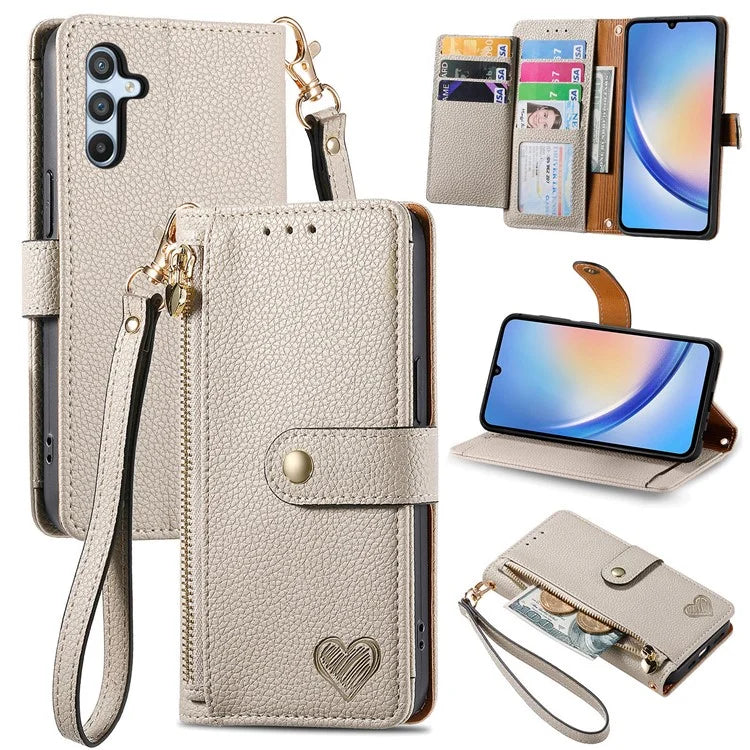 For Samsung Galaxy A34 5G Case with Strap PU Leather Phone Cover RFID Blocking Wallet
