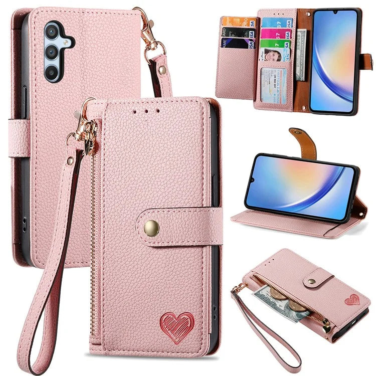 For Samsung Galaxy A34 5G Case with Strap PU Leather Phone Cover RFID Blocking Wallet