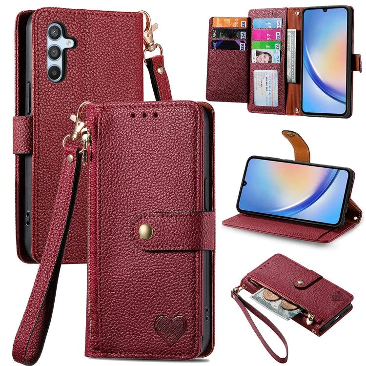 For Samsung Galaxy A34 5G Case with Strap PU Leather Phone Cover RFID Blocking Wallet