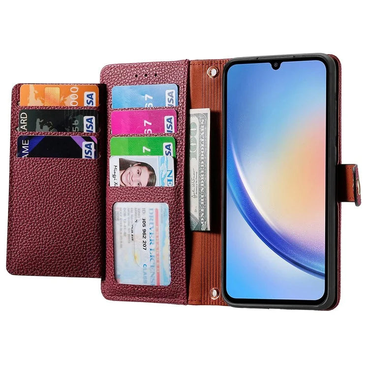 For Samsung Galaxy A34 5G Case with Strap PU Leather Phone Cover RFID Blocking Wallet