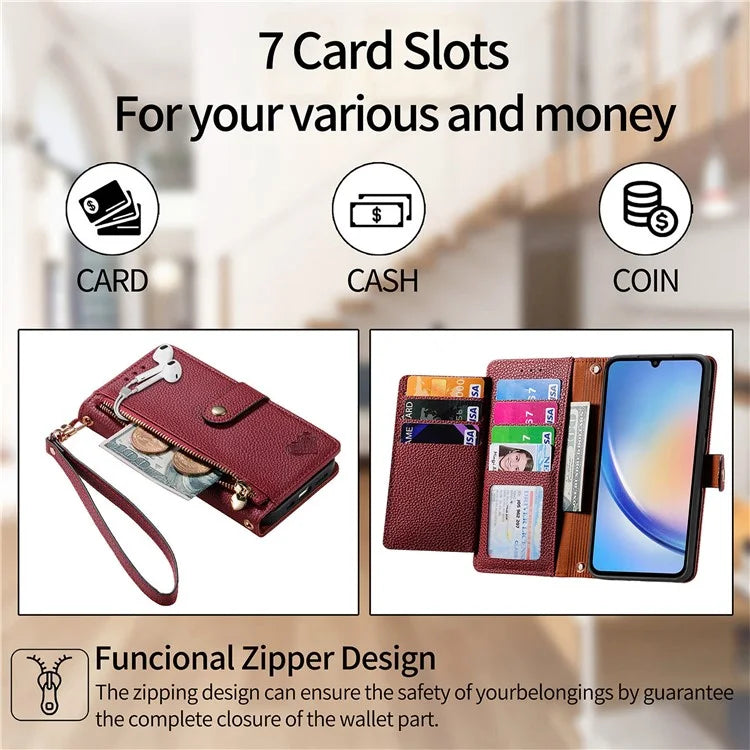 For Samsung Galaxy A34 5G Case with Strap PU Leather Phone Cover RFID Blocking Wallet