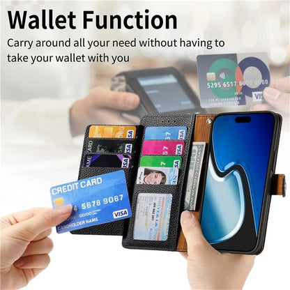 For iPhone 15 Plus Zipper Phone Case RFID Blocking Wallet Leather Cover with Strap