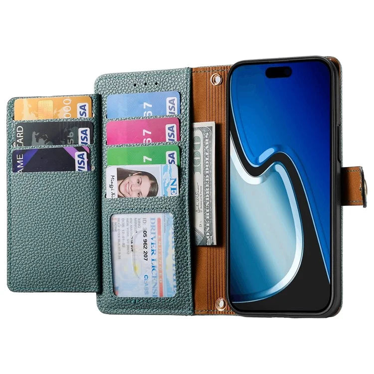 For iPhone 15 Plus Zipper Phone Case RFID Blocking Wallet Leather Cover with Strap