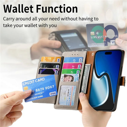 For iPhone 15 Plus Zipper Phone Case RFID Blocking Wallet Leather Cover with Strap