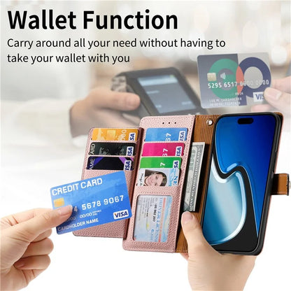For iPhone 15 Plus Zipper Phone Case RFID Blocking Wallet Leather Cover with Strap