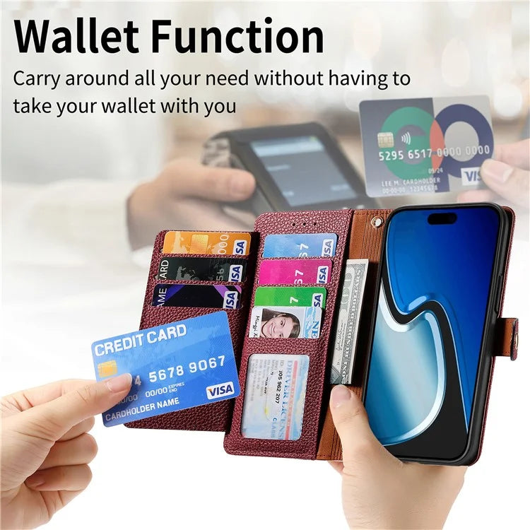 For iPhone 15 Plus Zipper Phone Case RFID Blocking Wallet Leather Cover with Strap