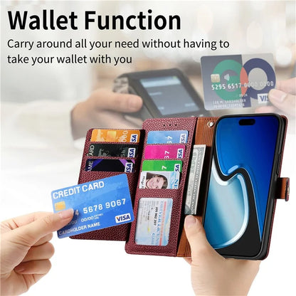 For iPhone 15 Plus Zipper Phone Case RFID Blocking Wallet Leather Cover with Strap