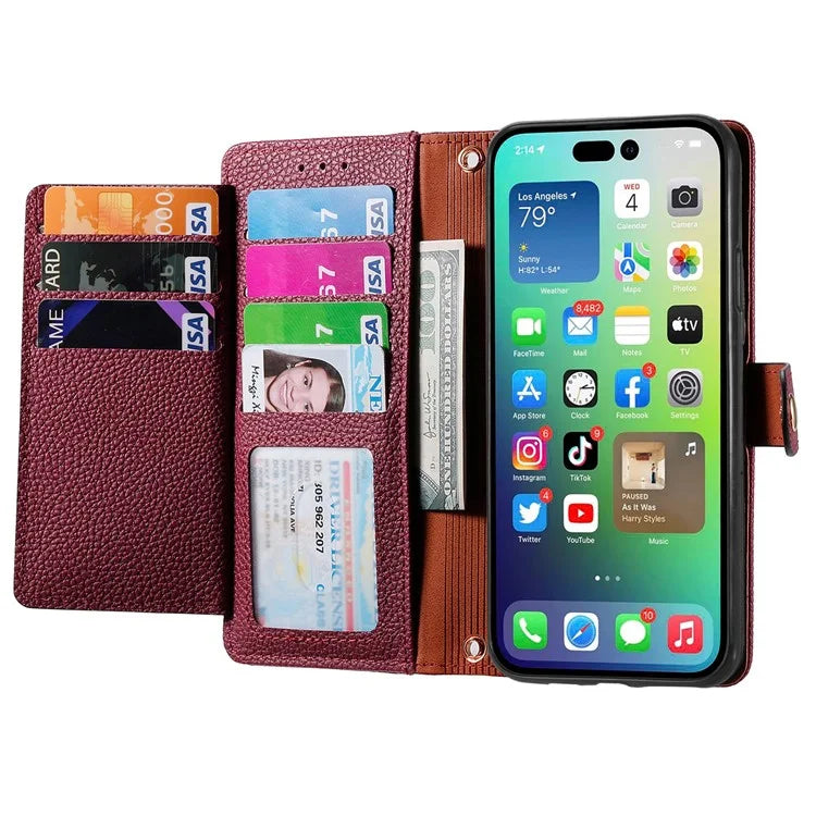 For iPhone 14 Pro Leather Case Zipper Wallet Imprinted Heart Shape Phone Cover