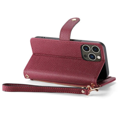 For iPhone 14 Pro Leather Case Zipper Wallet Imprinted Heart Shape Phone Cover