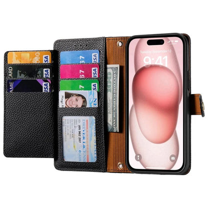 For iPhone 15 Leather Phone Case with RFID Blocking Zipper Wallet