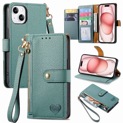 For iPhone 15 Leather Phone Case with RFID Blocking Zipper Wallet