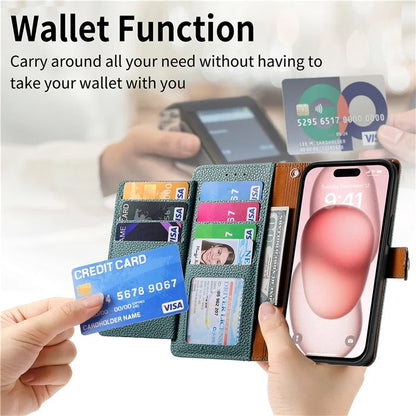 For iPhone 15 Leather Phone Case with RFID Blocking Zipper Wallet