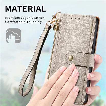 For iPhone 15 Leather Phone Case with RFID Blocking Zipper Wallet