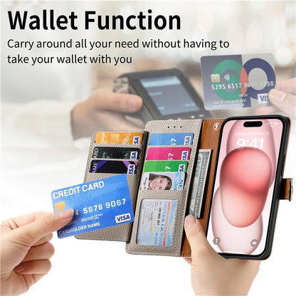 For iPhone 15 Leather Phone Case with RFID Blocking Zipper Wallet