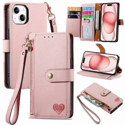 For iPhone 15 Leather Phone Case with RFID Blocking Zipper Wallet