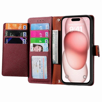 For iPhone 15 Leather Phone Case with RFID Blocking Zipper Wallet