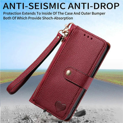 For iPhone 15 Leather Phone Case with RFID Blocking Zipper Wallet