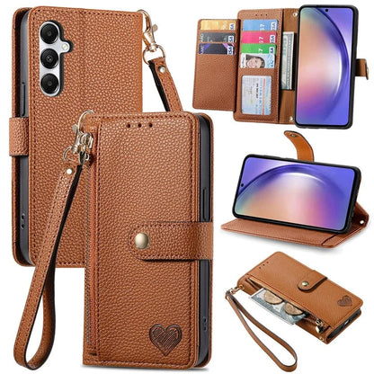 For Samsung Galaxy A55 5G Case Zipper Wallet PU Leather Phone Cover with Hand Strap