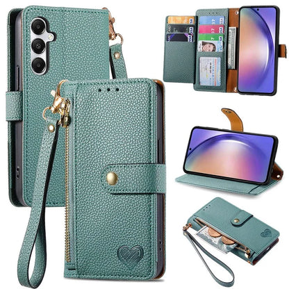 For Samsung Galaxy A55 5G Case Zipper Wallet PU Leather Phone Cover with Hand Strap