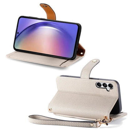 For Samsung Galaxy A55 5G Case Zipper Wallet PU Leather Phone Cover with Hand Strap