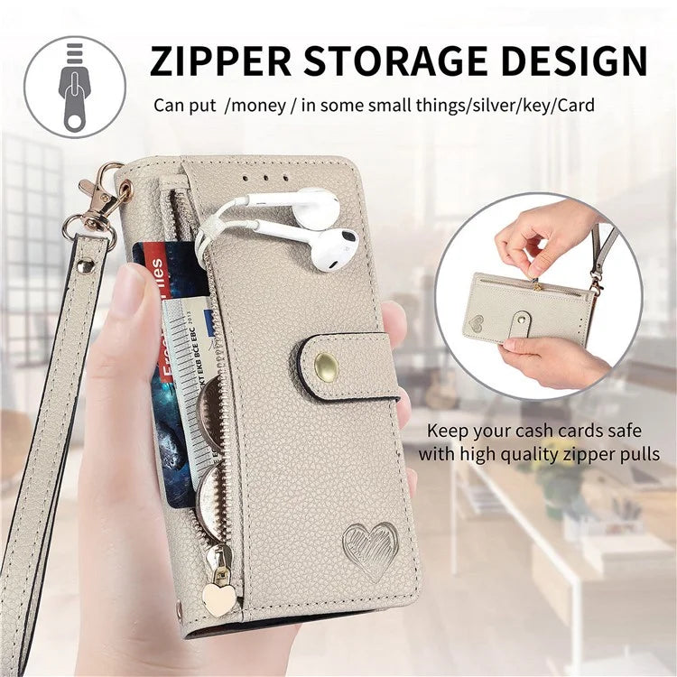 For Samsung Galaxy A55 5G Case Zipper Wallet PU Leather Phone Cover with Hand Strap