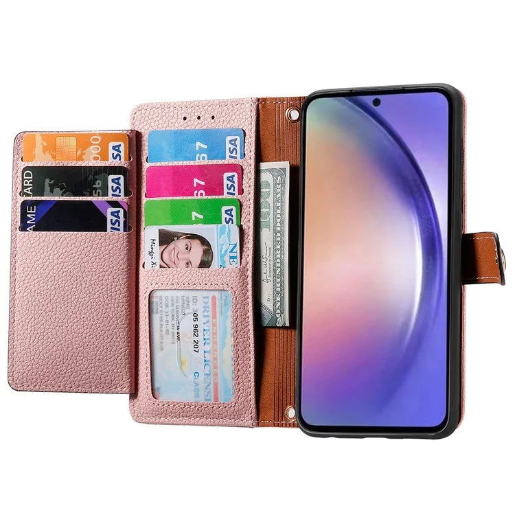 For Samsung Galaxy A55 5G Case Zipper Wallet PU Leather Phone Cover with Hand Strap