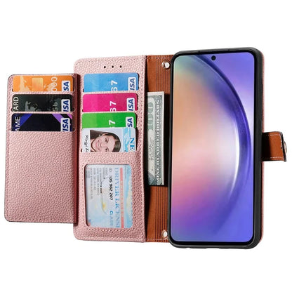 For Samsung Galaxy A55 5G Case Zipper Wallet PU Leather Phone Cover with Hand Strap