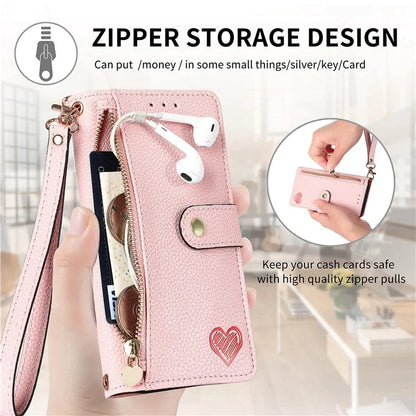 For Samsung Galaxy A55 5G Case Zipper Wallet PU Leather Phone Cover with Hand Strap