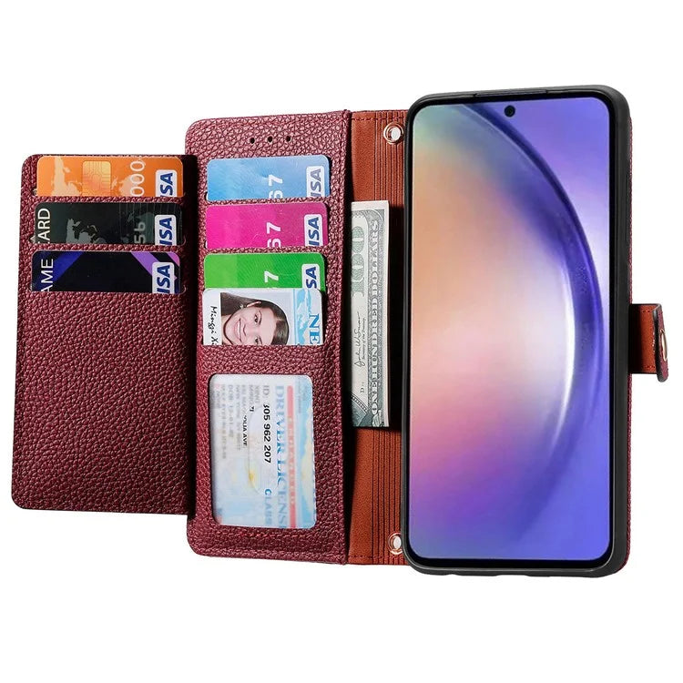 For Samsung Galaxy A55 5G Case Zipper Wallet PU Leather Phone Cover with Hand Strap
