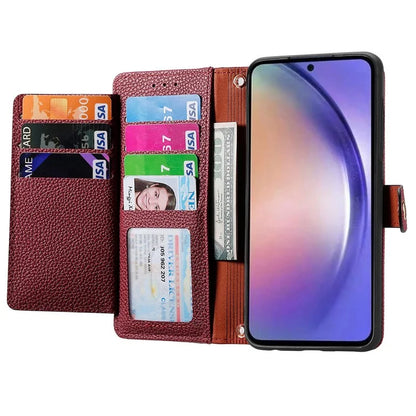 For Samsung Galaxy A55 5G Case Zipper Wallet PU Leather Phone Cover with Hand Strap
