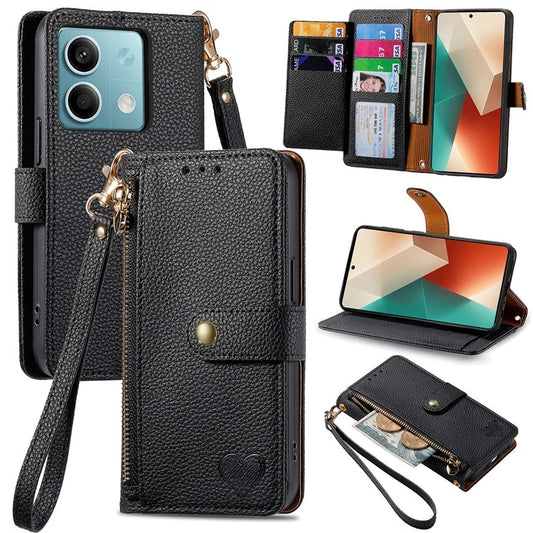 For Xiaomi Redmi Note 13 5G Case Zipper Leather Phone Cover RFID Blocking Wallet