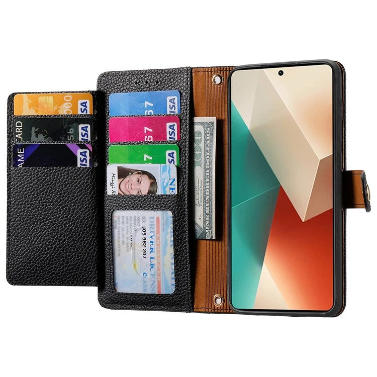 For Xiaomi Redmi Note 13 5G Case Zipper Leather Phone Cover RFID Blocking Wallet