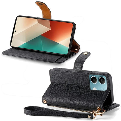For Xiaomi Redmi Note 13 5G Case Zipper Leather Phone Cover RFID Blocking Wallet