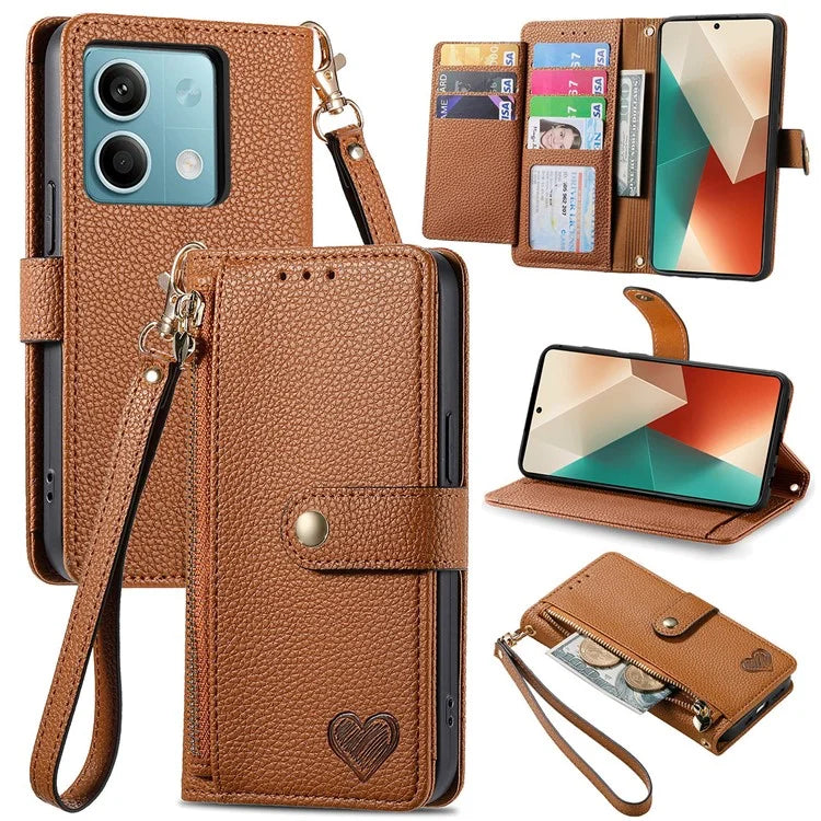 For Xiaomi Redmi Note 13 5G Case Zipper Leather Phone Cover RFID Blocking Wallet