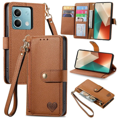 For Xiaomi Redmi Note 13 5G Case Zipper Leather Phone Cover RFID Blocking Wallet