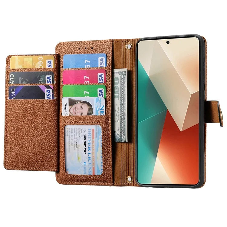 For Xiaomi Redmi Note 13 5G Case Zipper Leather Phone Cover RFID Blocking Wallet