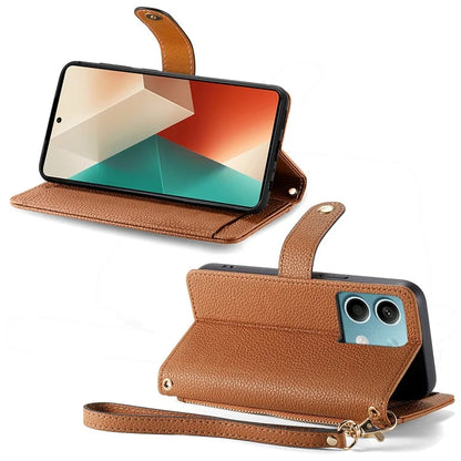 For Xiaomi Redmi Note 13 5G Case Zipper Leather Phone Cover RFID Blocking Wallet