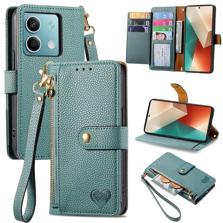 For Xiaomi Redmi Note 13 5G Case Zipper Leather Phone Cover RFID Blocking Wallet