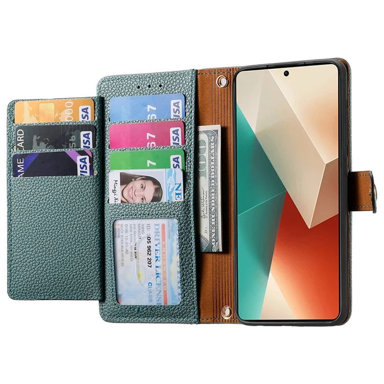 For Xiaomi Redmi Note 13 5G Case Zipper Leather Phone Cover RFID Blocking Wallet
