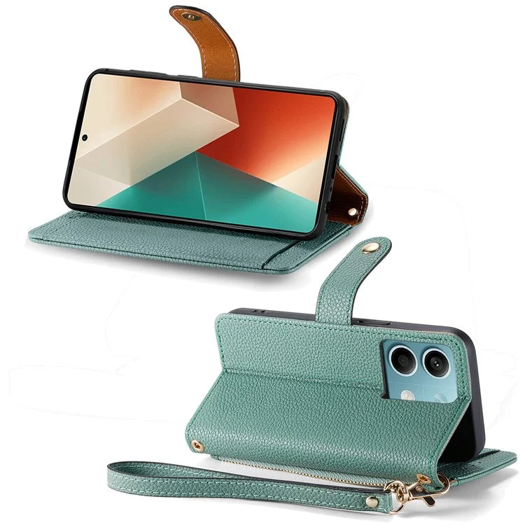 For Xiaomi Redmi Note 13 5G Case Zipper Leather Phone Cover RFID Blocking Wallet