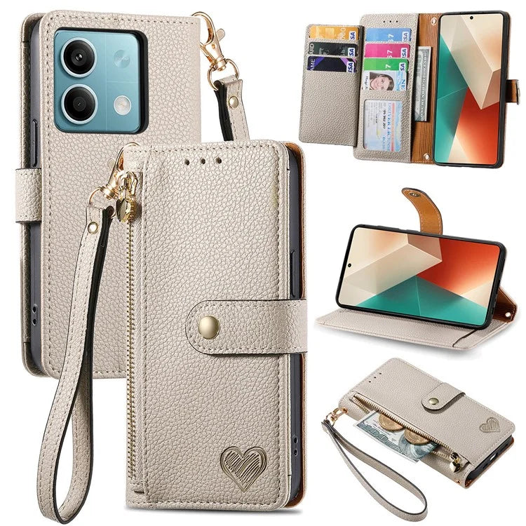 For Xiaomi Redmi Note 13 5G Case Zipper Leather Phone Cover RFID Blocking Wallet